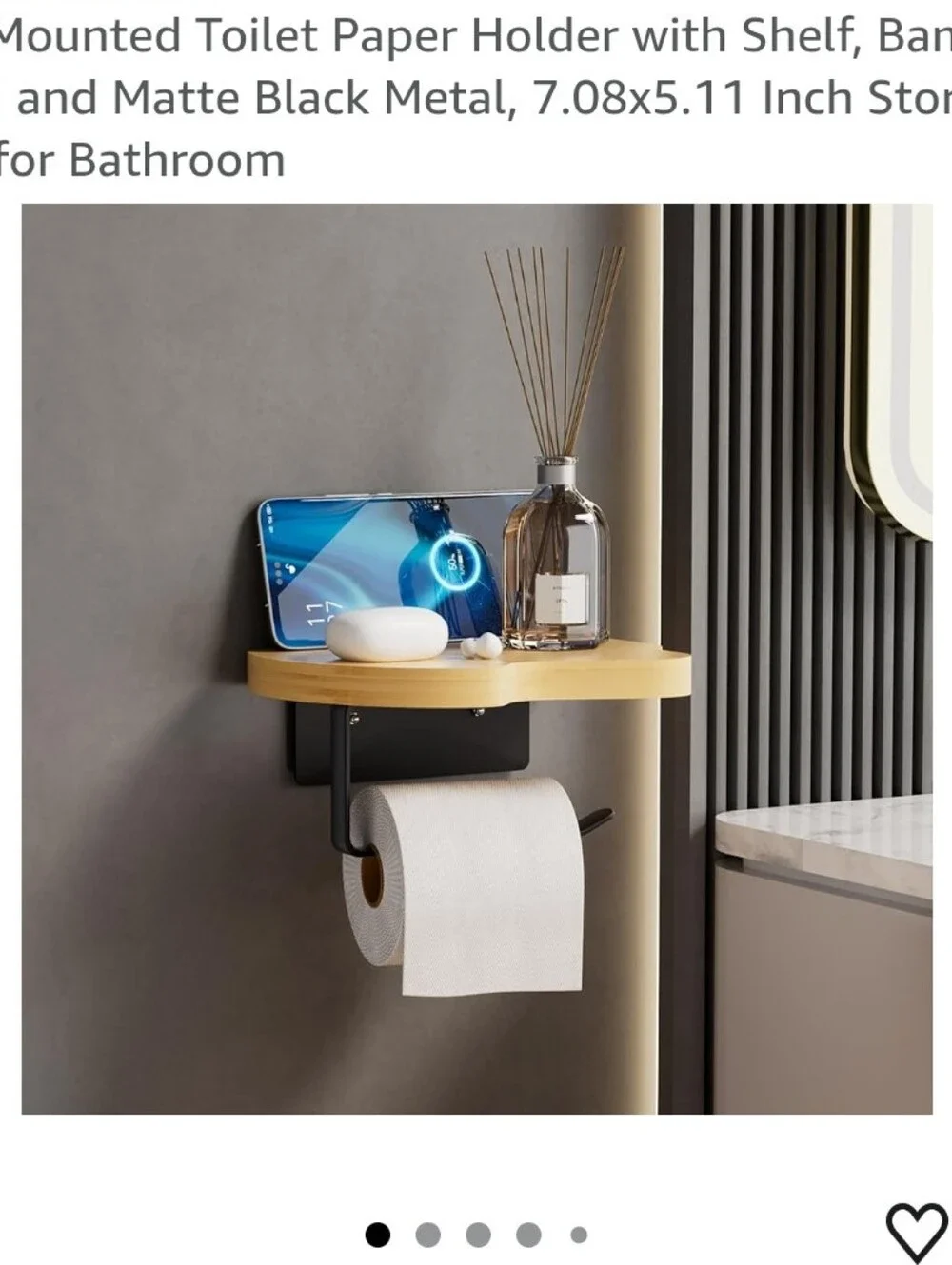 Bamboo Shelf Wall-Mounted Toilet Paper Holder in Natural/Black